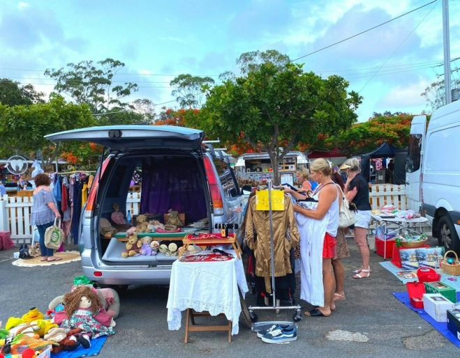 Back of Combi van with wares for the Carrara Markets Car Boot Sale