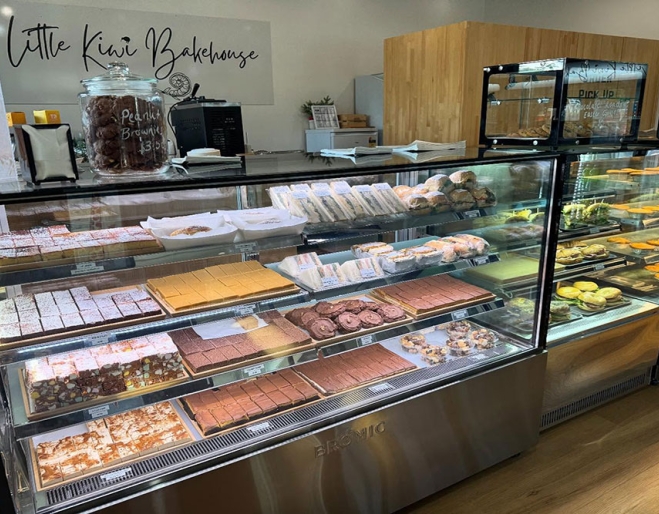 Counter of baked goods inside Little Kiwi Bakehouse Nerang
