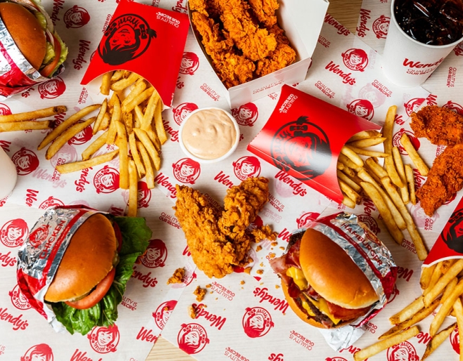 Selection of Wendy's food on Table