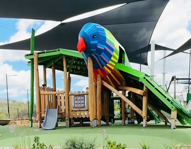 A giant Lorikeet play equipment in kids park at Lorikeet Park Worongary