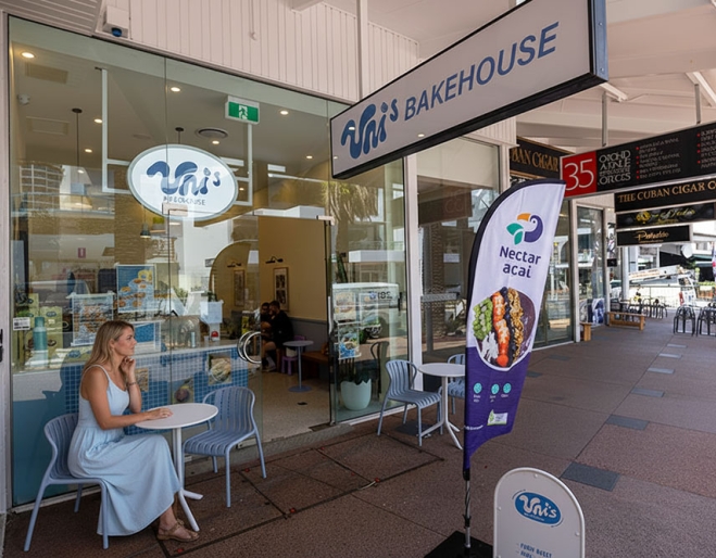 Woman seated outside Uni's Bakehouse
