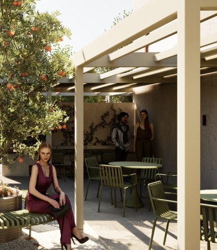 Outdoor courtyard with lady sitting The Tamborine Boutique Hotel