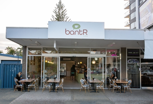 Exterior facade and seating outside Bantr Cafe Palm Beach