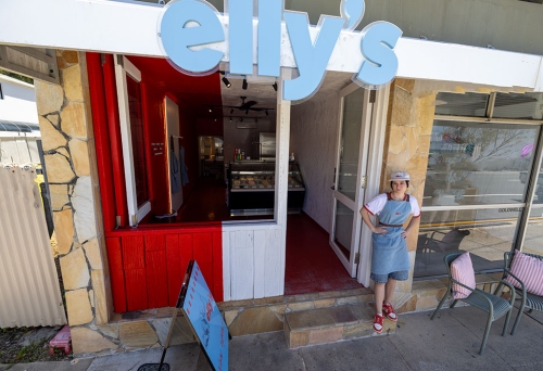 Owner standing outside Elly's Gelato