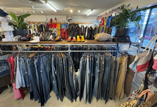 Clothes on racks at Gritty Garms 