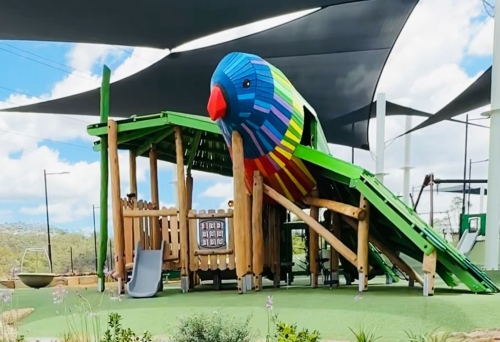 A giant Lorikeet play equipment in kids park at Lorikeet Park Worongary