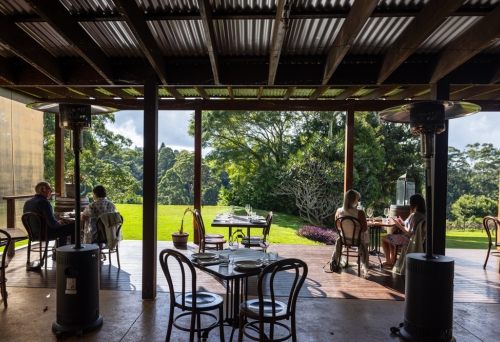 Courtyard seating outside Mason Winery Tamborine Mountain