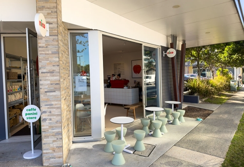 Exterior and seating outside Nico deli shop