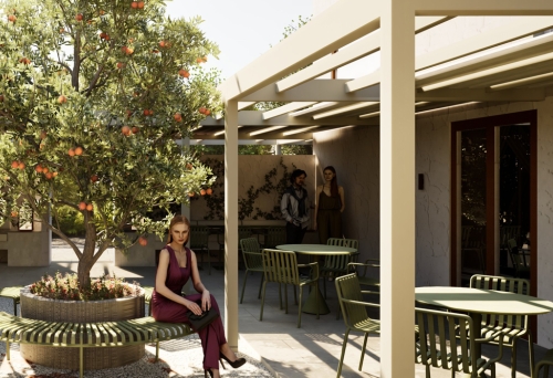 Outdoor courtyard with lady sitting The Tamborine Boutique Hotel
