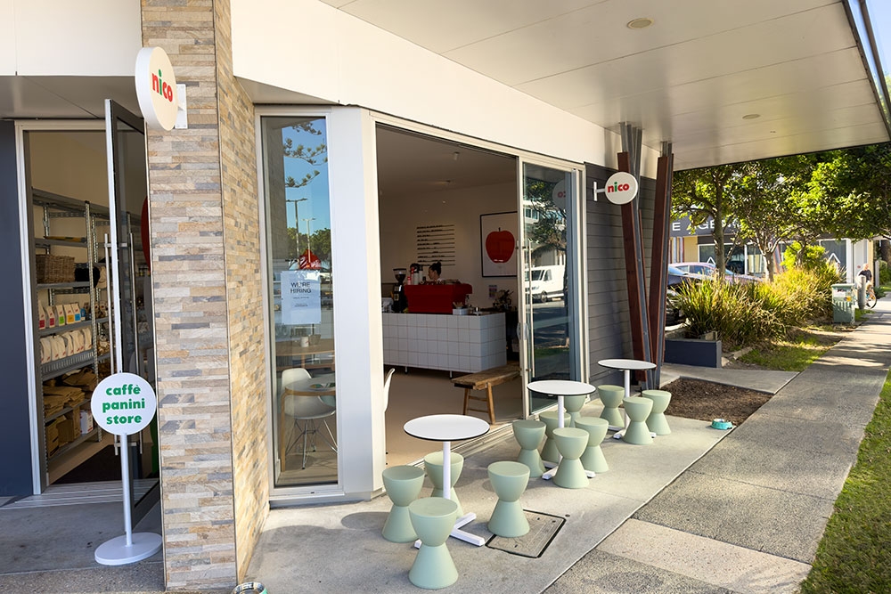 Exterior and seating outside Nico deli shop