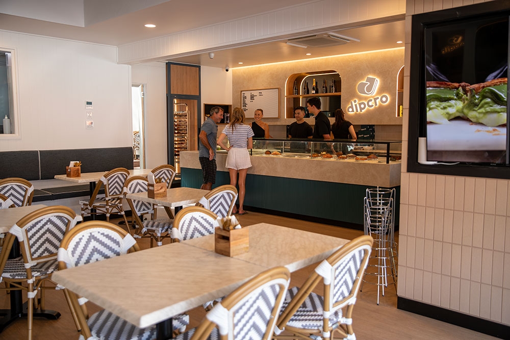 Internal venue shot with counter at Dipcro Pastry, Main Beach