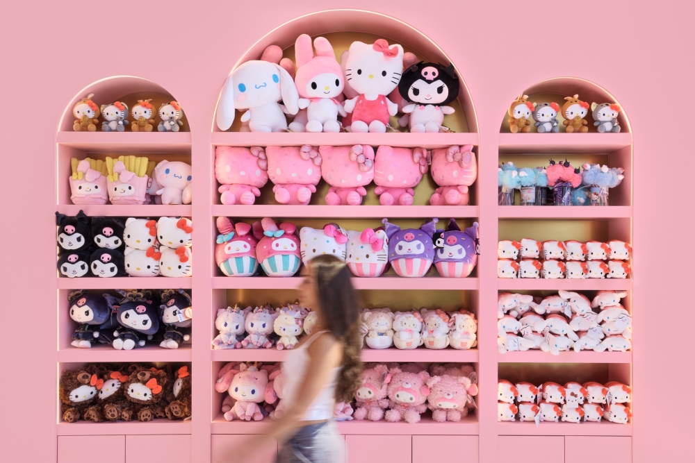 Pink wall of merchandise Hello Kitty And Friends Cafe