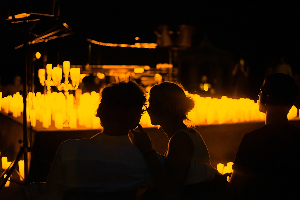 Backs of two people's heads at the Candlelight: Best of Bridgerton on Strings, Imperial Hotel, Main Beach