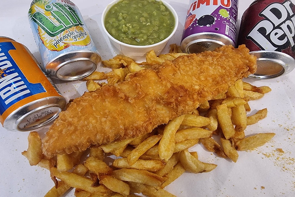 Fish and chips with sauce at Burleigh British Chippy
