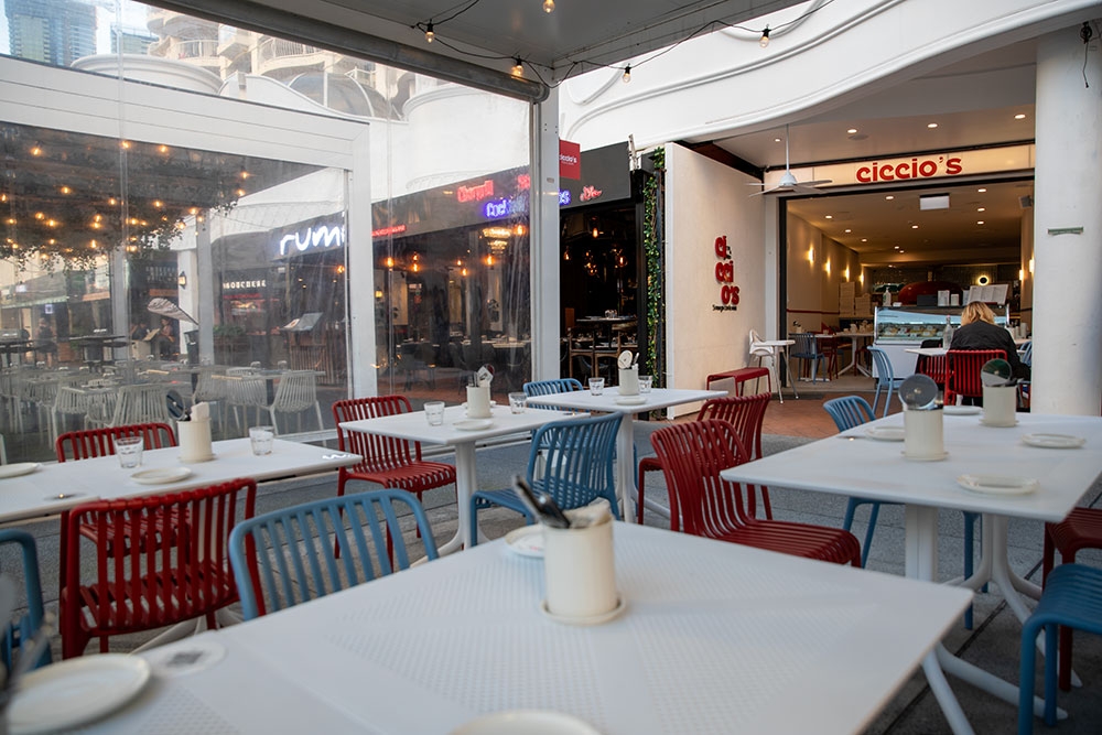Outdoor tables at Ciccio's Pizza Broadbeach