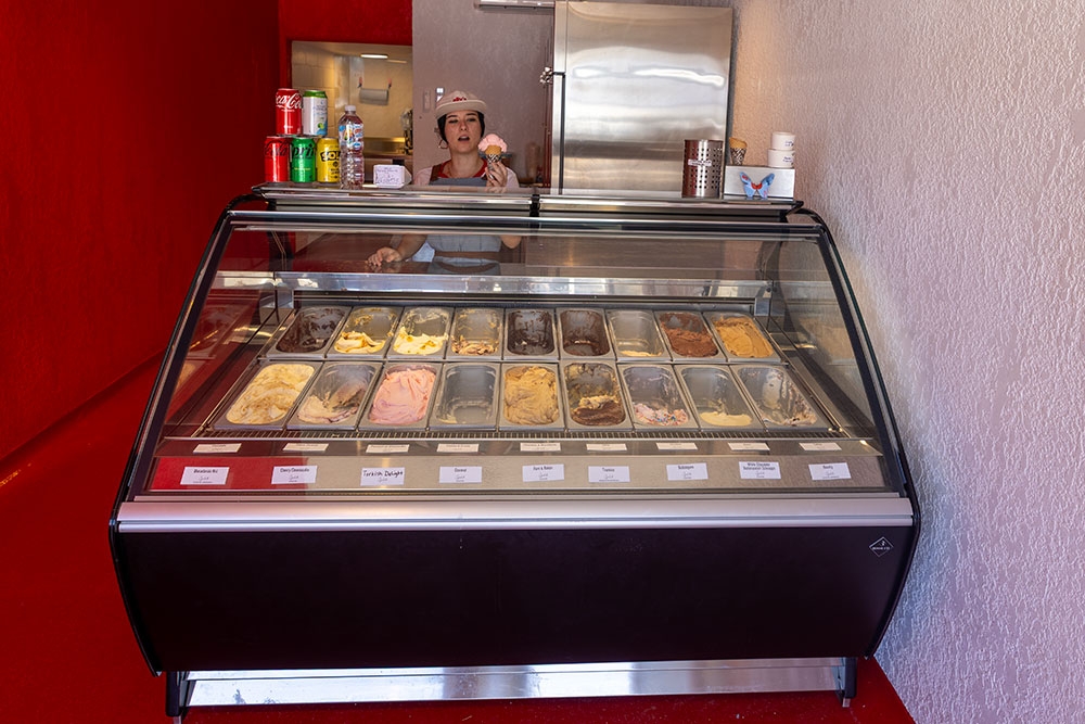 Ice cream counter inside Elly's Gelato