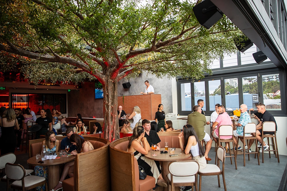 Giant tree in bar at Juju Mermaid Beach