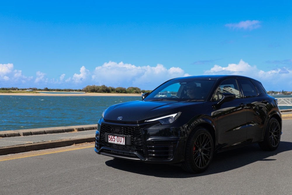 Lexus LBX in front of water at Broadwater 