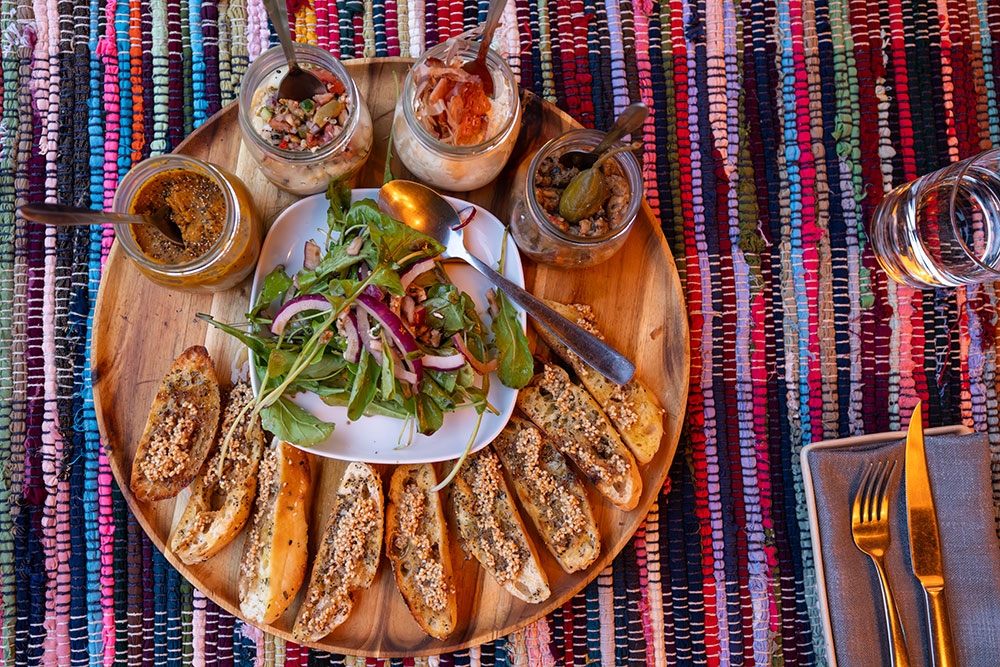 Plate of dips at Manny's Wine & Fish Burleigh Heads