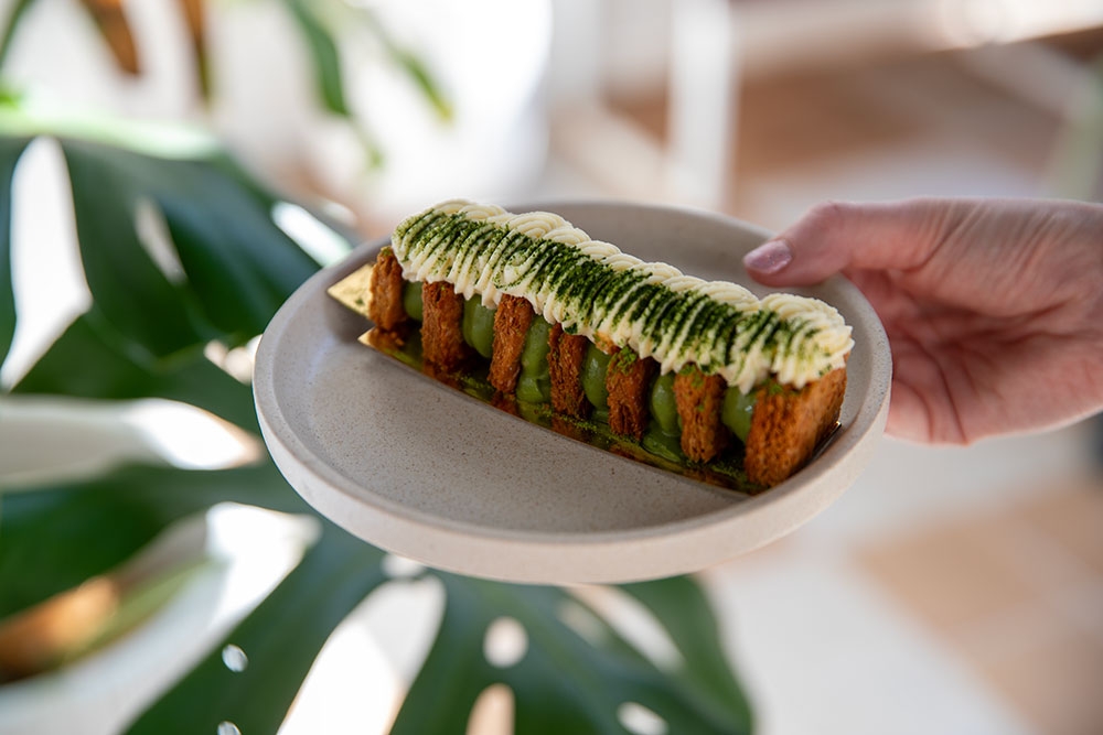Matcha Mille Feuille at Dipcro Pastry, Main Beach