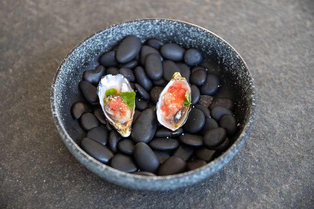 Natural Oysters with Watermelon Granita