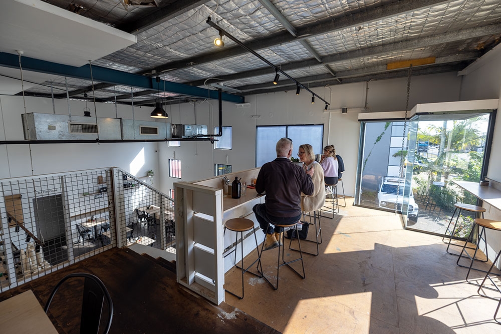 Mezzanine level dining at Refinery Coffee 