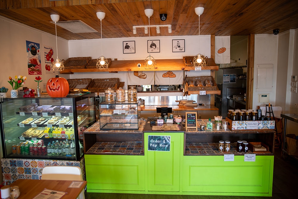 lime green counter of baked goods at See Yo Bakery Cafe