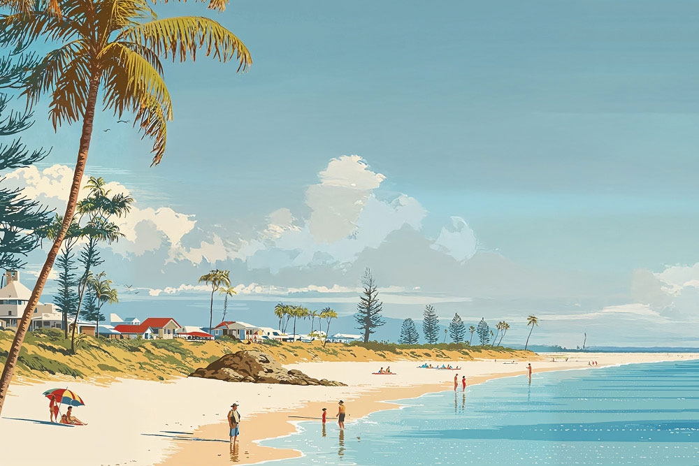 Palm tree and beach scene