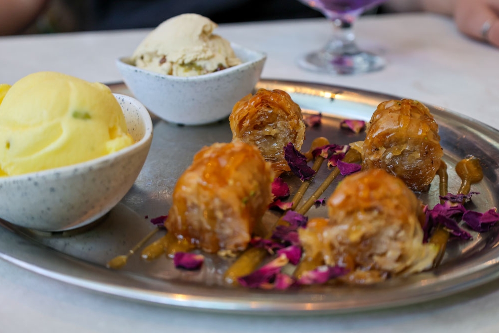 Dessert with ice cream at Shiraz Persian Restaurant + Bar