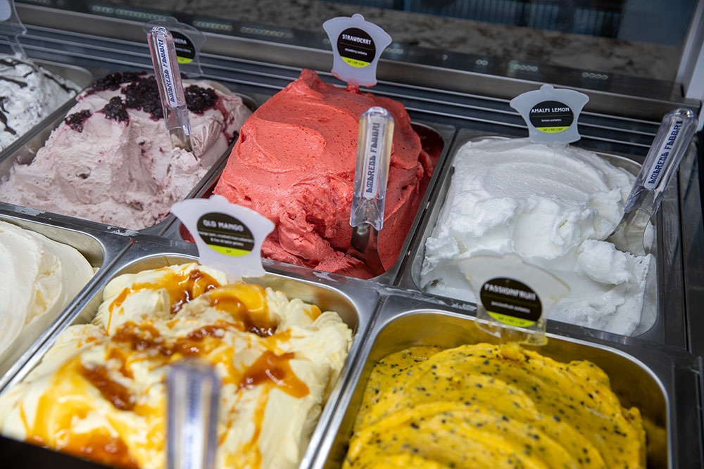 Display cabinet showing sorbet flavours