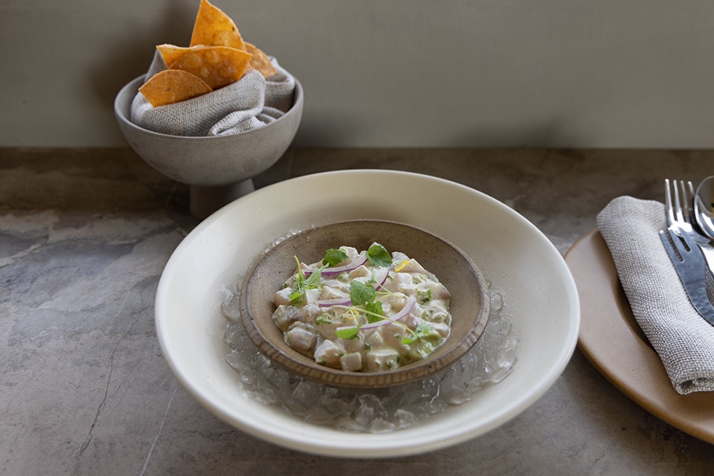 Hiramisa kingfish ceviche & tostada at Sueño Rooftop