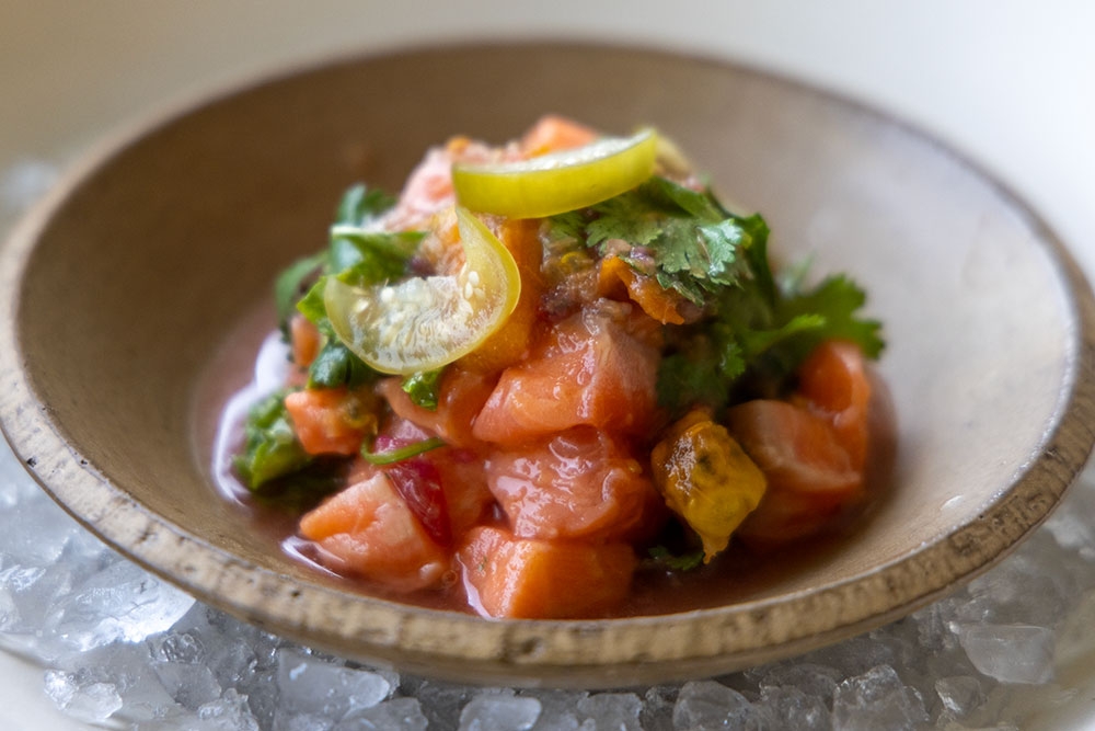 Ora king salmon ceviche at Sueño Rooftop