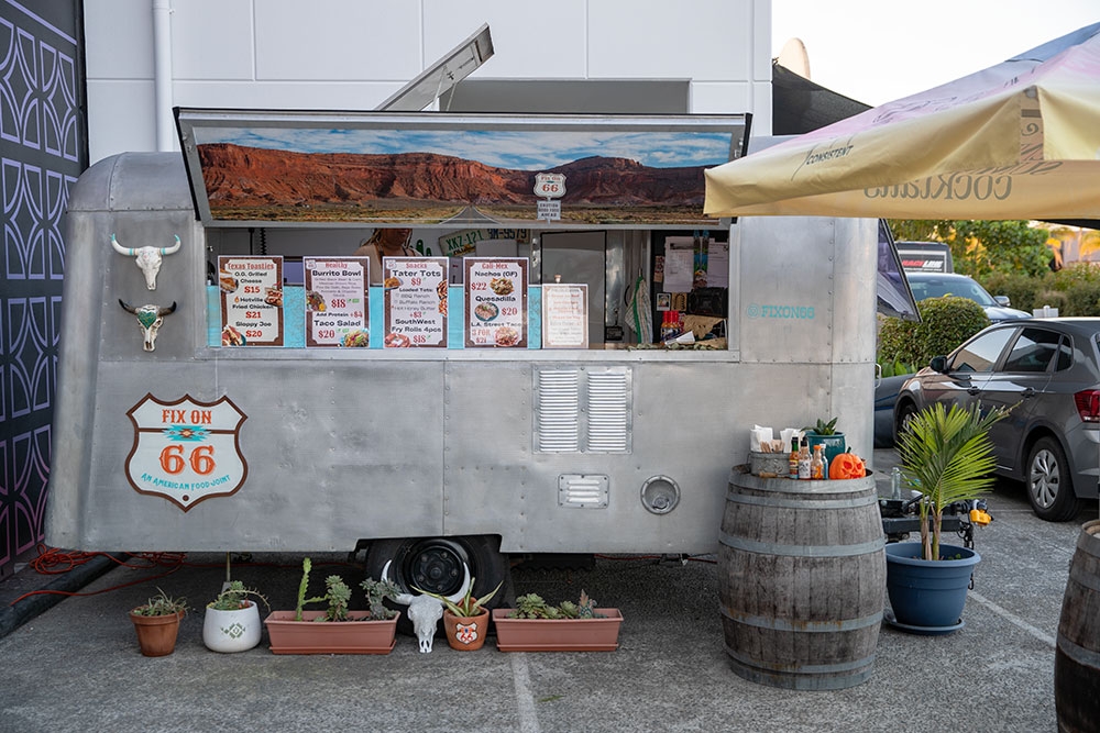 Route 66 food caravan at Sunny Days Distillery