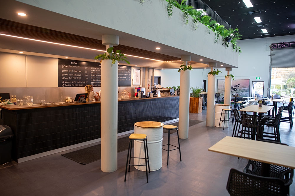 Interior bar and tables at Sunny Days Distillery