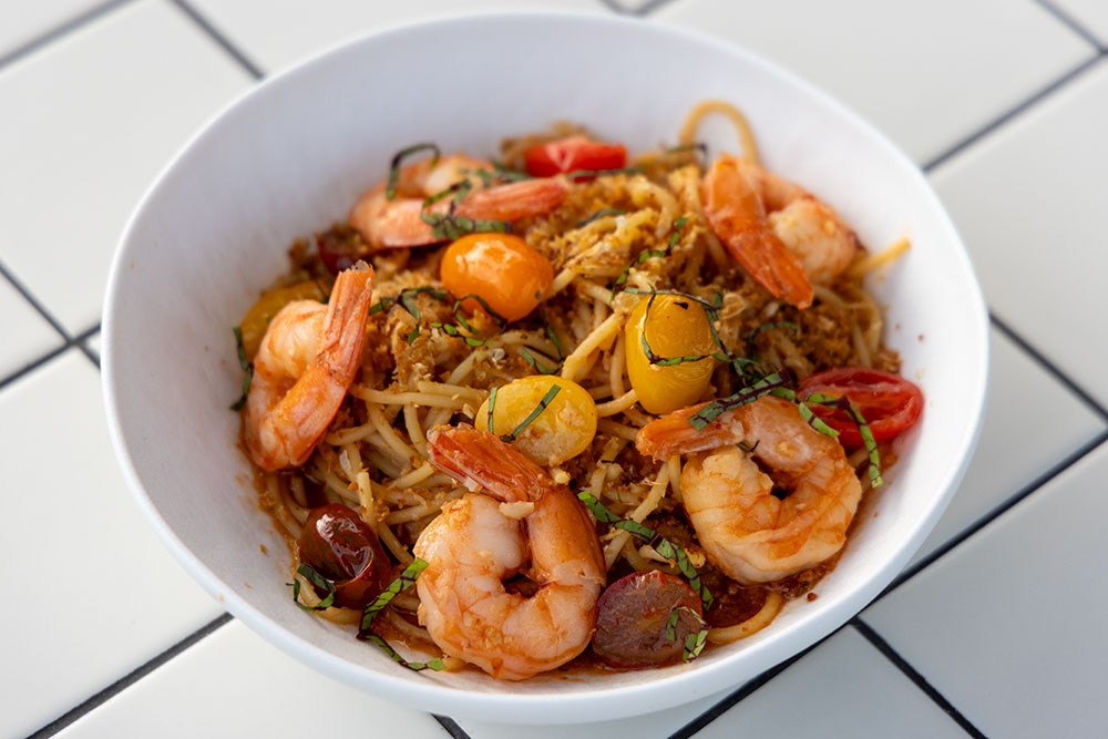 Chilli prawn pasta at T'Amero Burleigh Waters