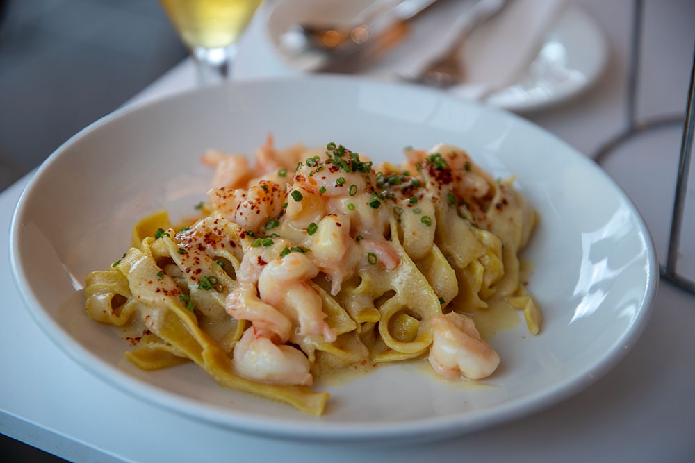 Plate of prawn fettuccine at Tommy's ITalian