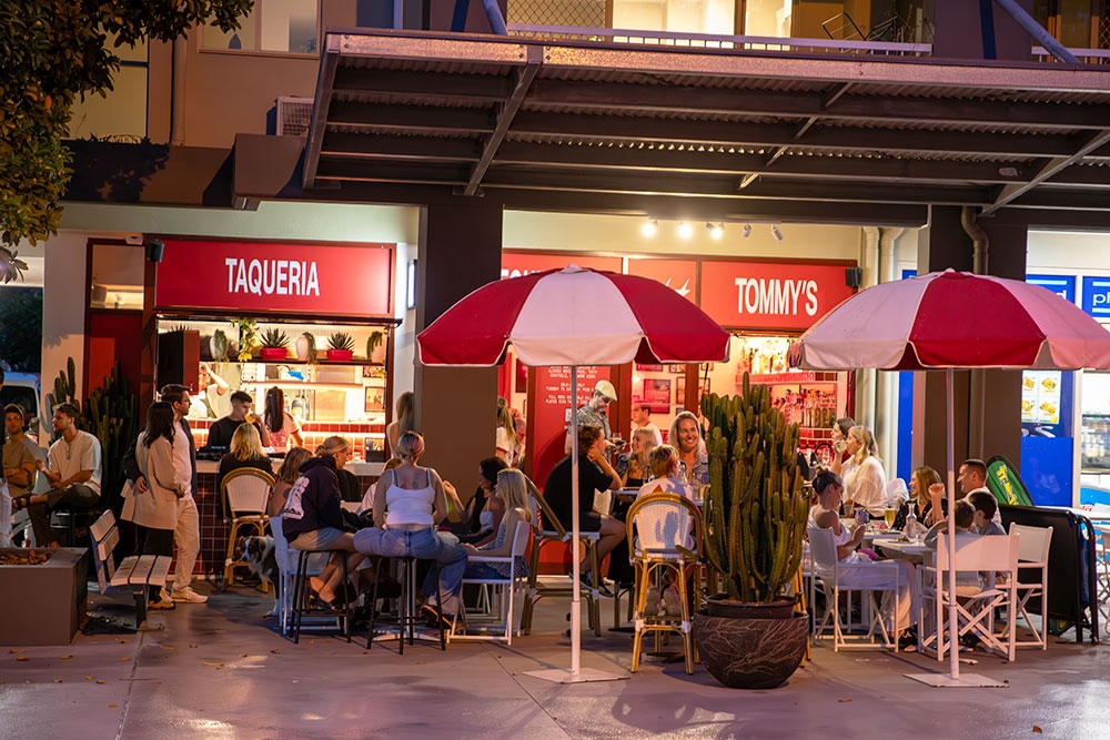 People outside Tommy's Taco Bar Currumbin