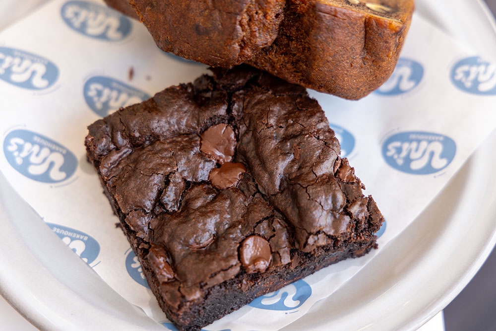 Chocolate brownies on plate Uni's Bakehouse
