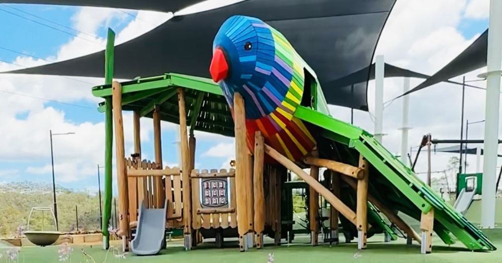 A giant Lorikeet play equipment in kids park at Lorikeet Park Worongary
